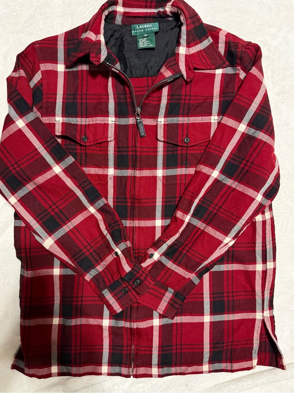 Lauren Ralph Lauren Red Plaid Zip-Front Flannel Shirt Jacket Shacket-Medium